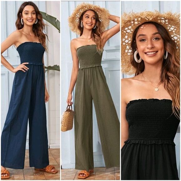 Frill Trim Shirred Bodice Tube Jumpsuit - Picture 6 of 7